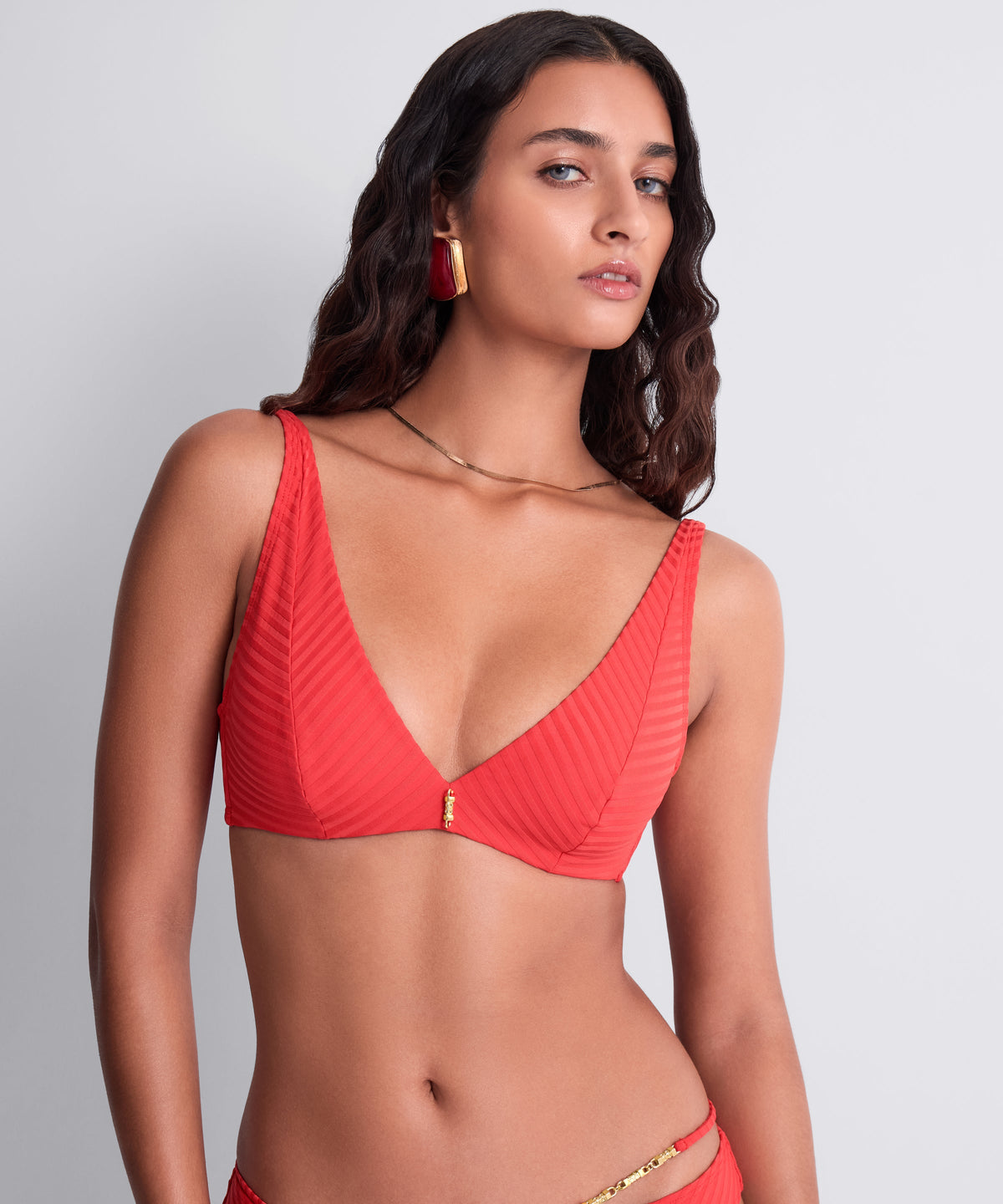 Sun Pop Triangle Bikini Top with Coral Trim