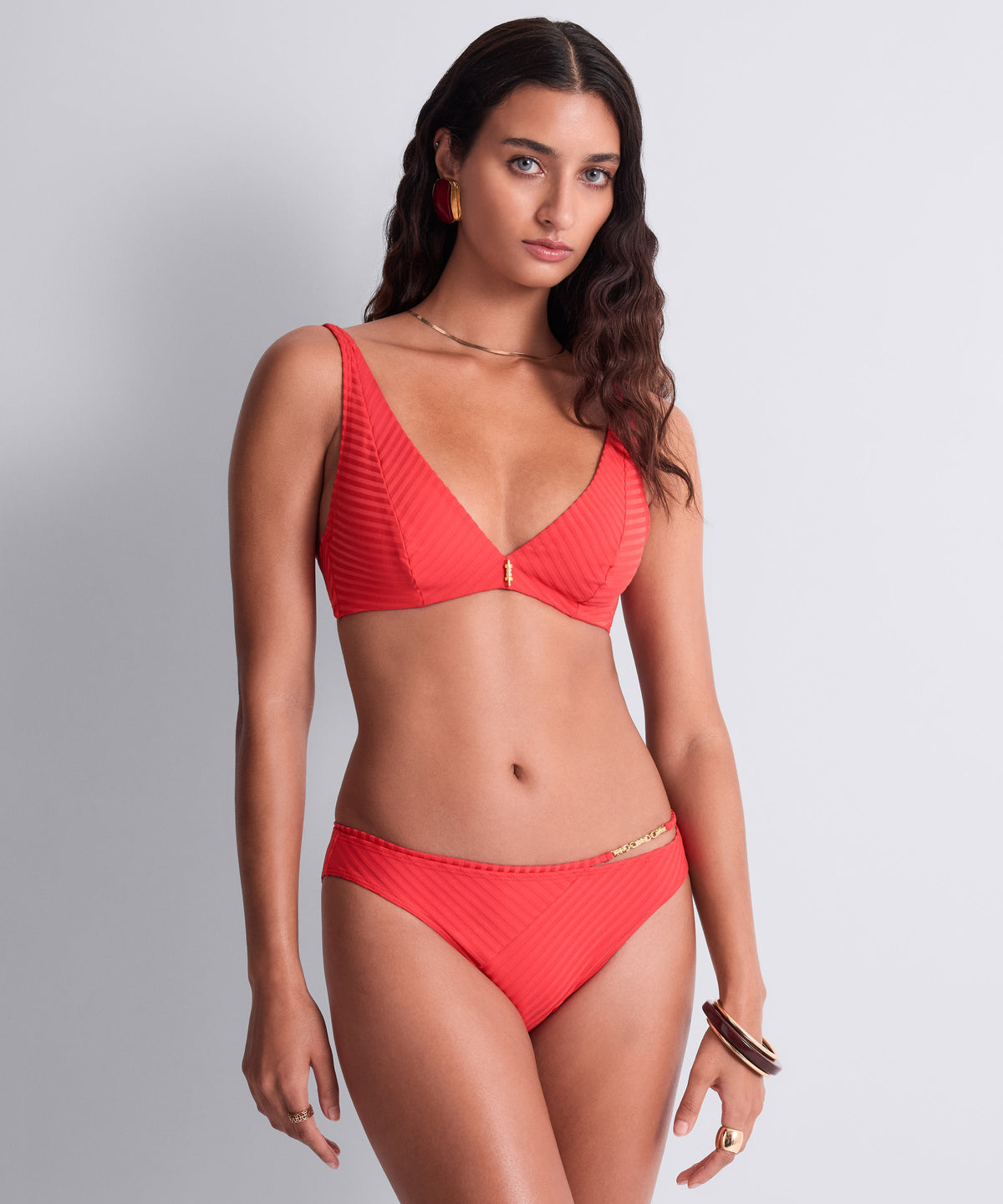 Sun Pop Triangle Bikini Top with Coral Trim