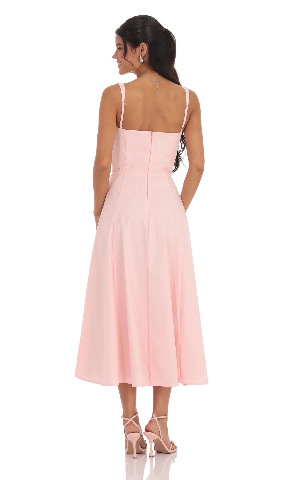 Robe midi corset froncée rose