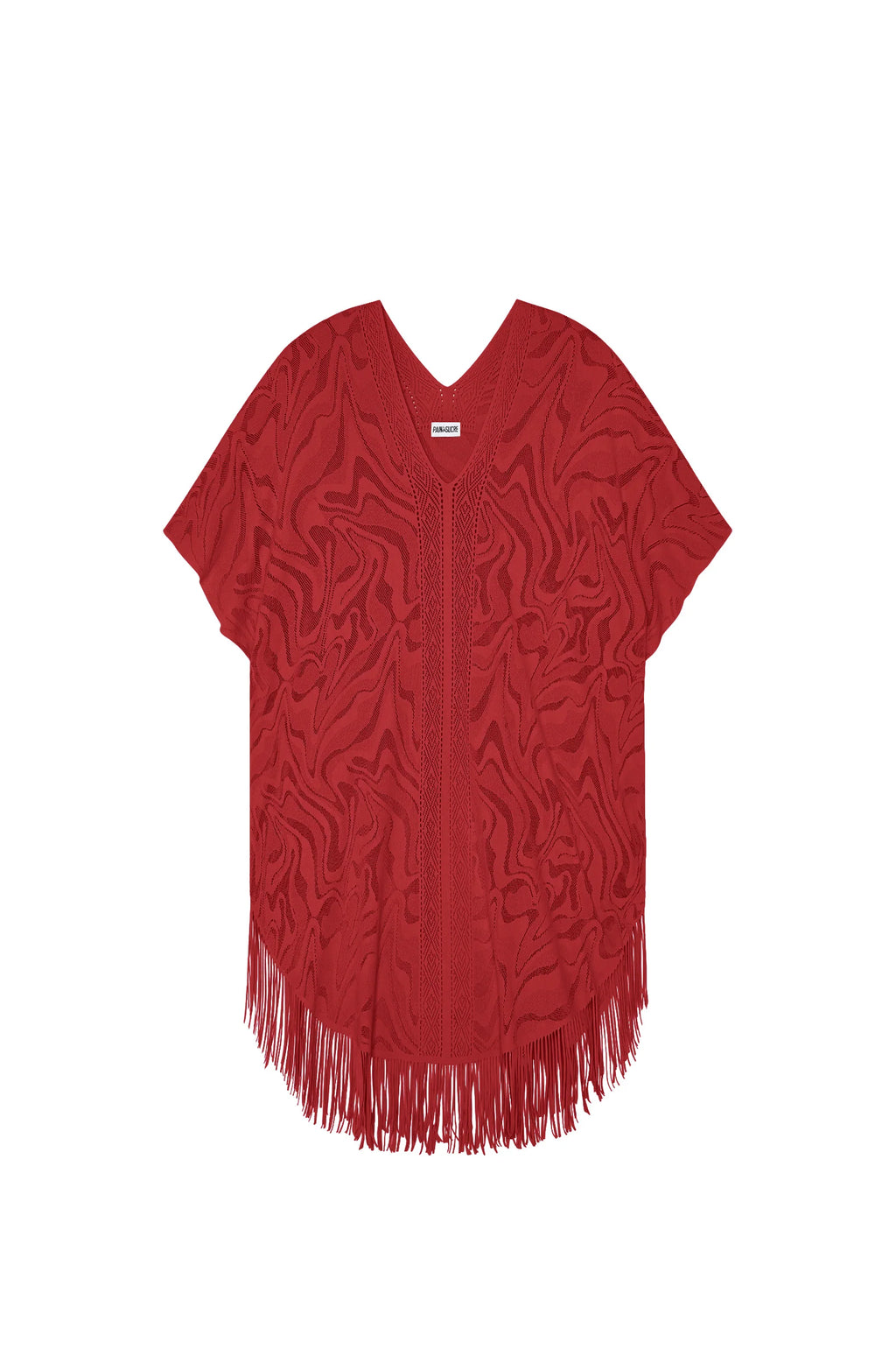 pery Madder red lace fringed poncho tunic