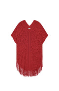 pery Madder red lace fringed poncho tunic