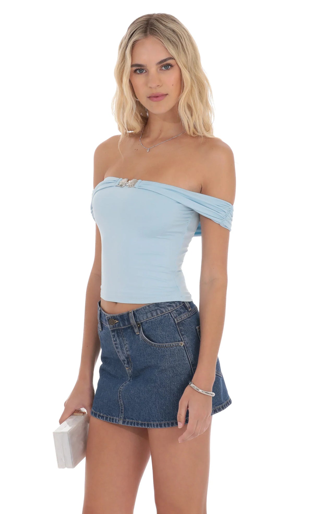Haut bustier orné bleu clair