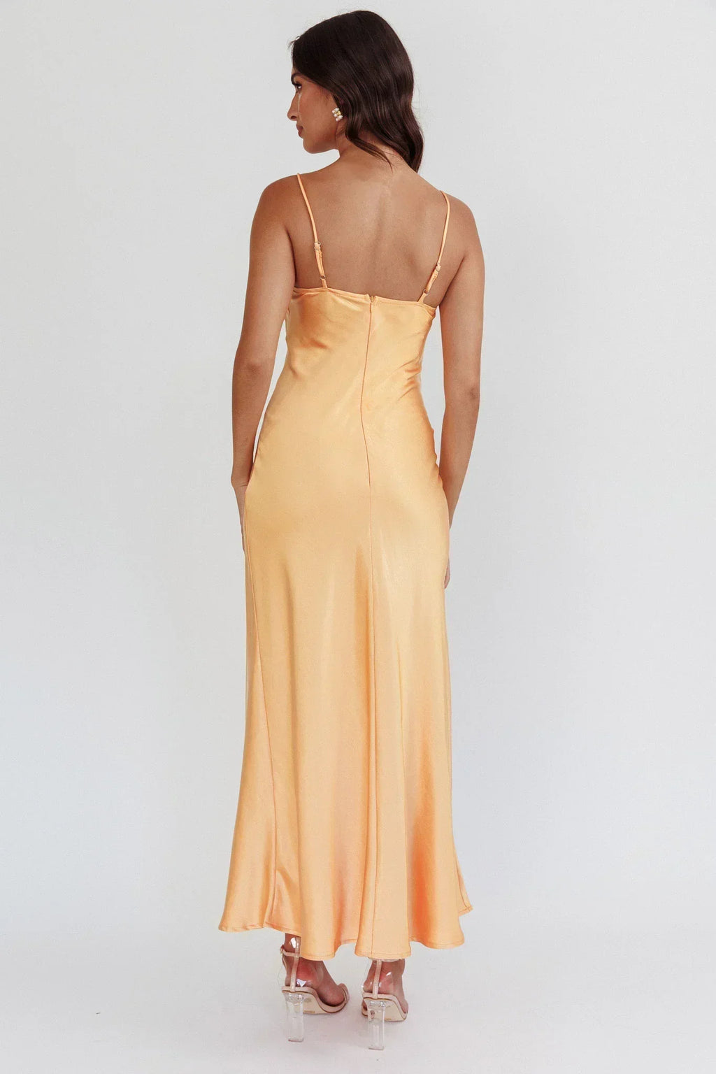 Robe mi-longue en dentelle avec buste et bretelles fines - Melon