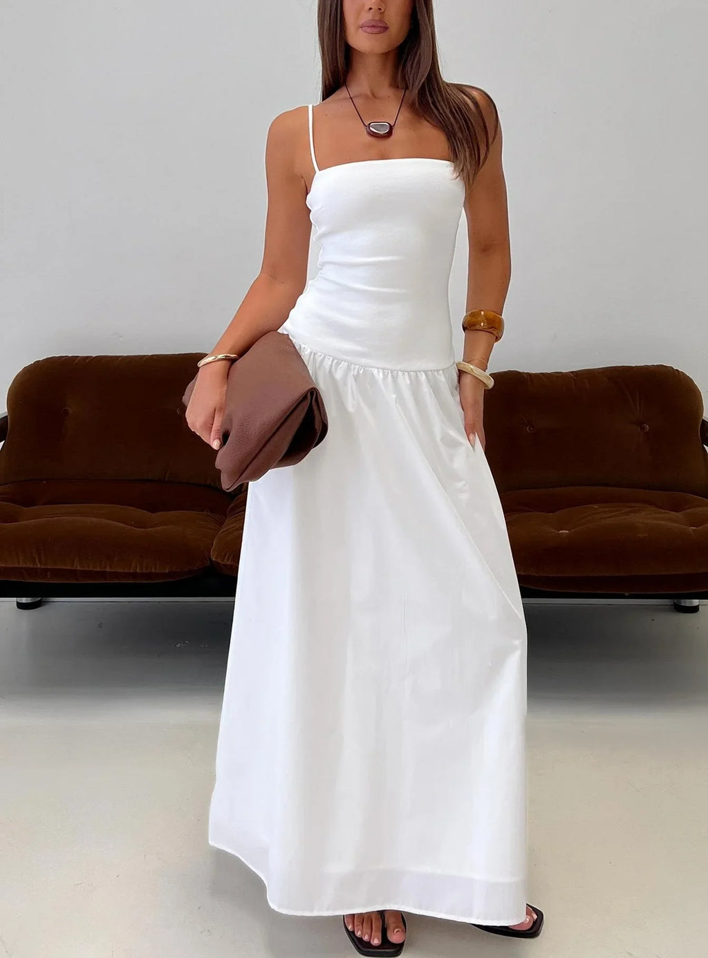 Robe longue en maille taille basse Erroll blanc