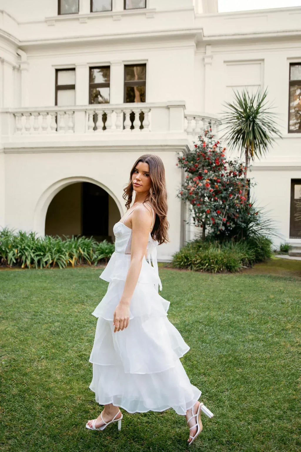 Robe midi étagée Provence Bloom blanche