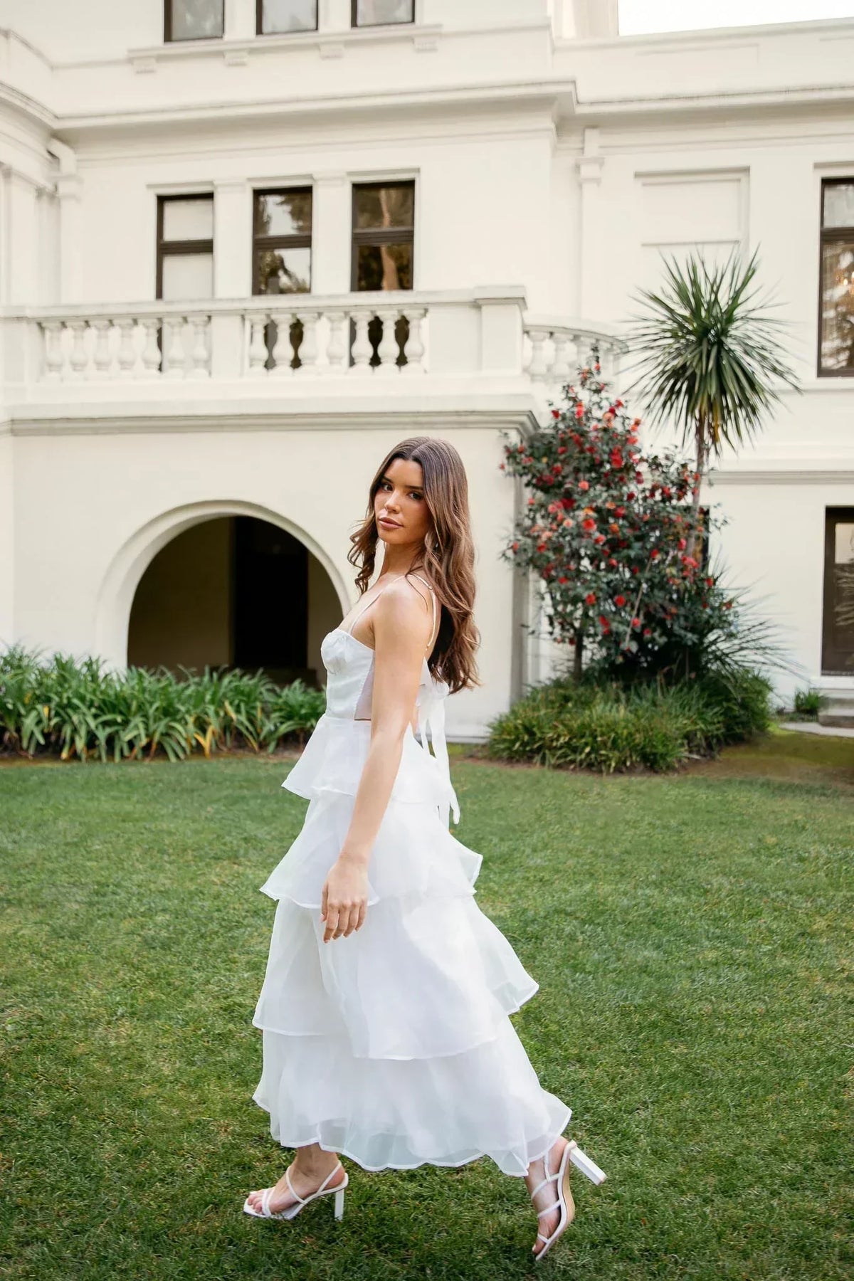 Robe midi étagée Provence Bloom blanche