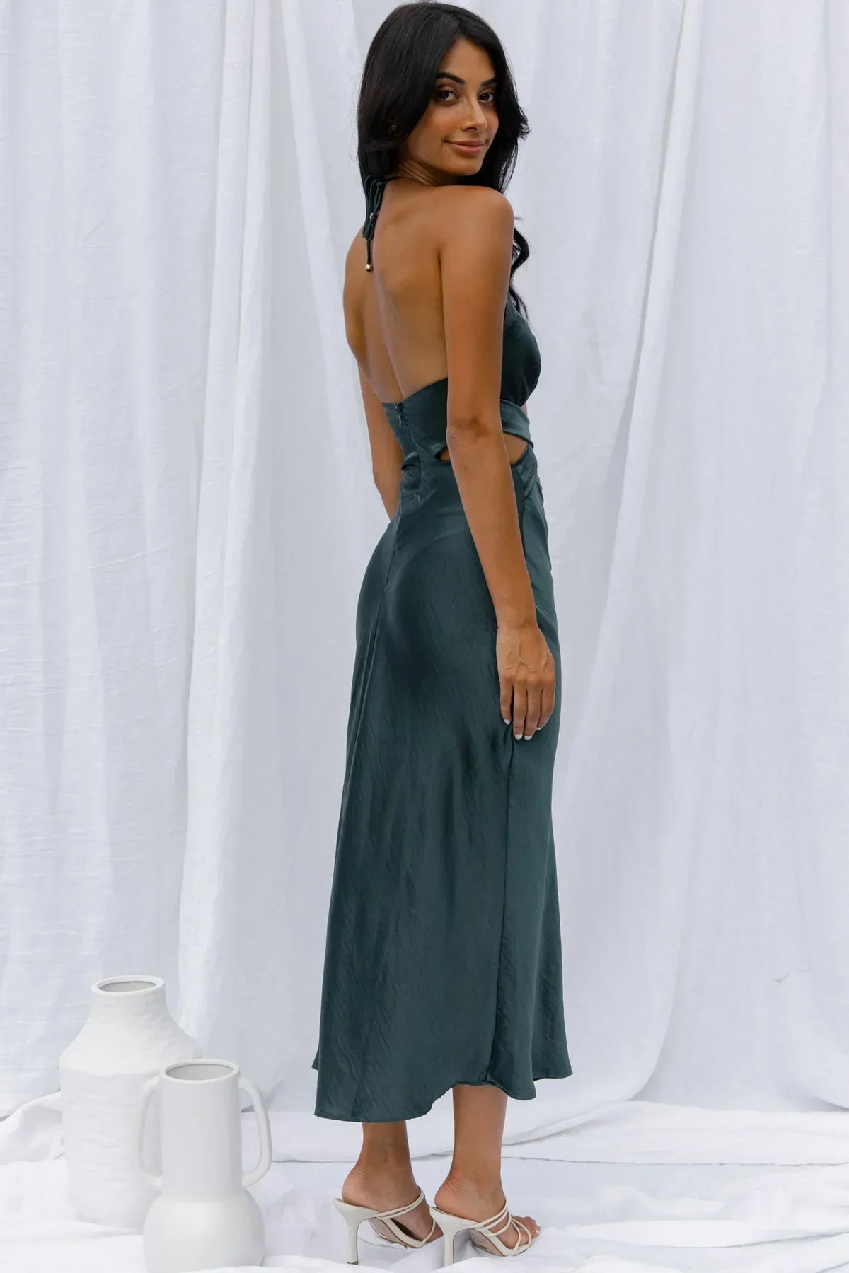 Social Butterfly Cut-Out Waist Midi Dress Jade