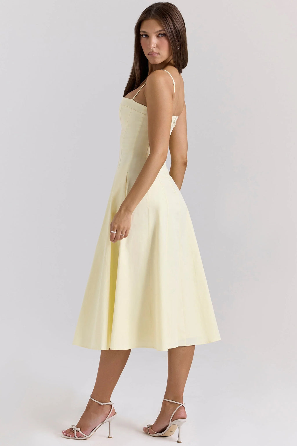 Robe midi trapèze en coton stretch imprimé citrons