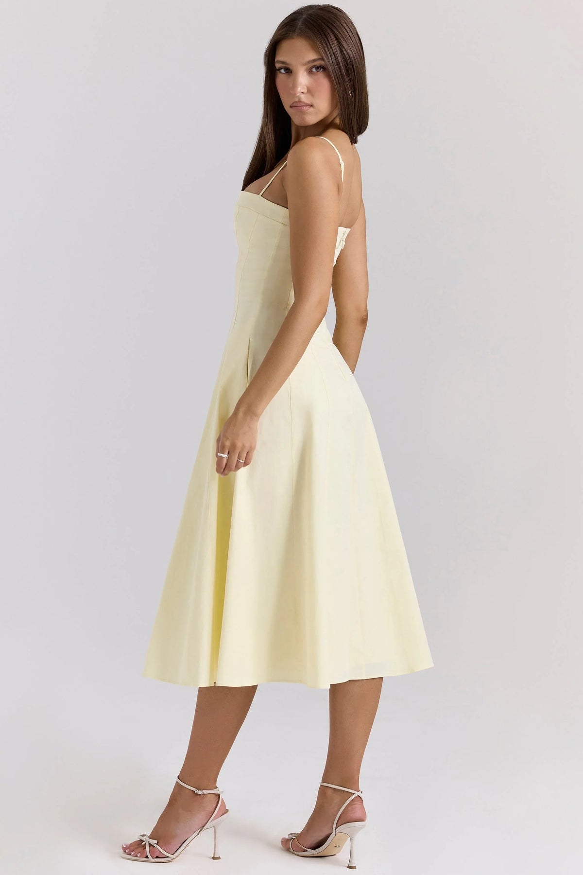 Robe midi trapèze en coton stretch imprimé citrons