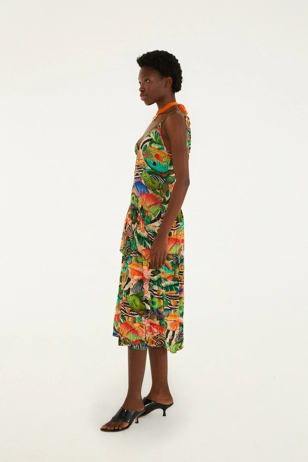 Robe midi sans manches multicolore poisson mer
