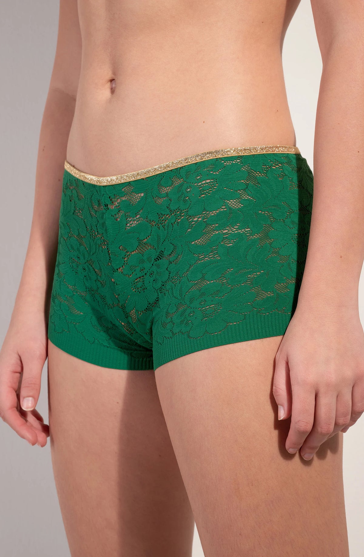 dylan High-waisted bronze lace and Lurex boyshorts
