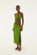 Robe midi vert sapin à découpe palmier 3D