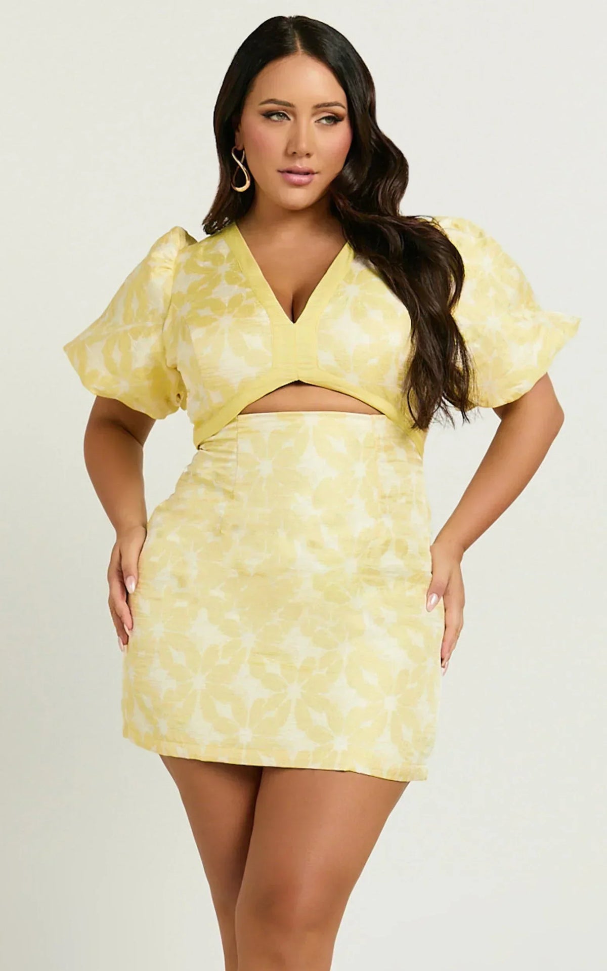 Robe Courte Diana - Robe Courte Jacquard Manches Courtes Découpée Citron