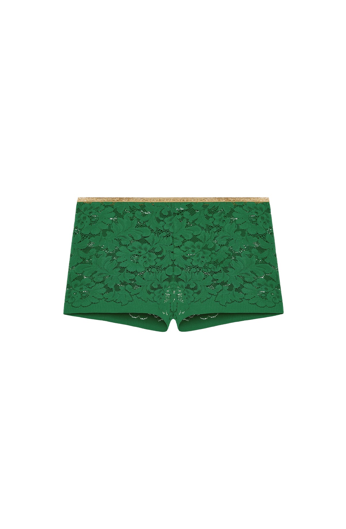 dylan High-waisted jade lace and Lurex boyshorts