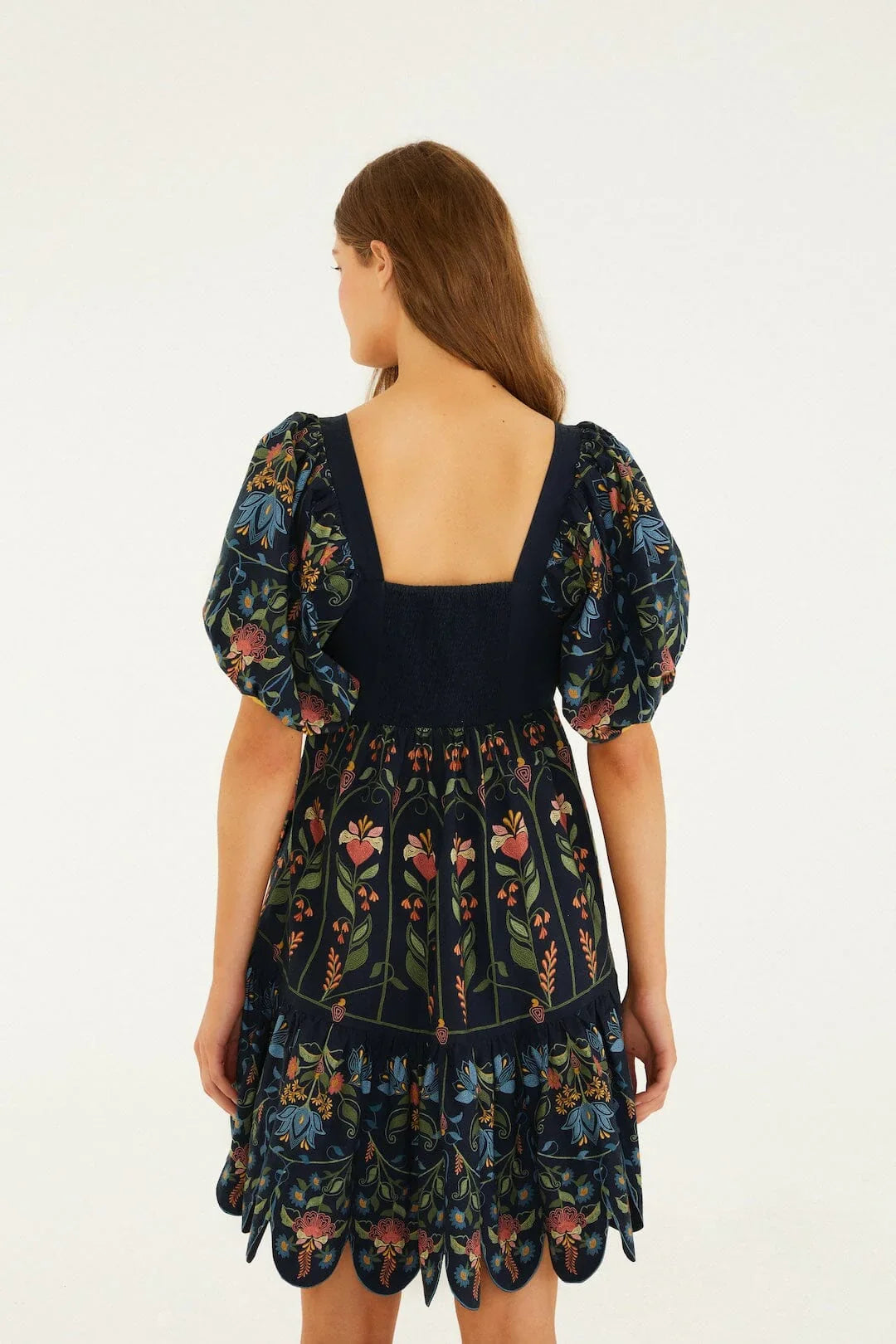 Mini-robe en coton biologique Garden cousue bleu marine