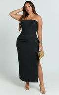 Robe midi Avery - Robe bustier drapée fendue sur le côté noire