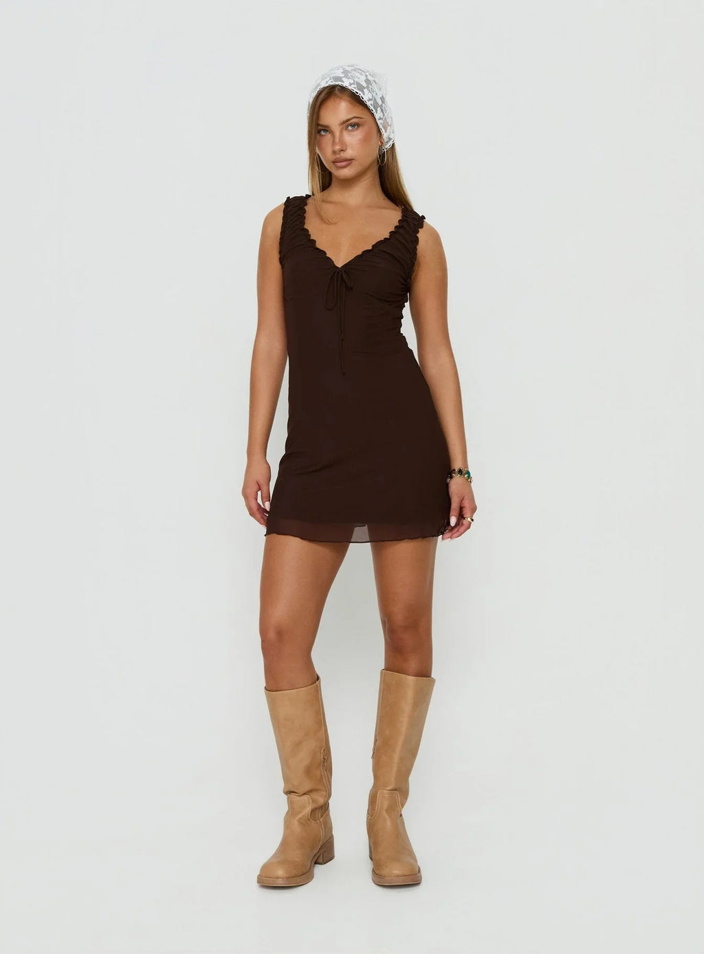 Robe Courte Col V Natalis Chocolat