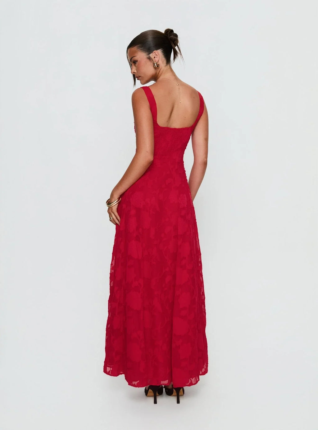 Robe longue Margaux Burnout rouge