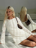 Robe Courte Lukea en Dentelle à Manches Longues Crème