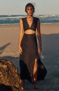 kolil Long black dress with short-sleeves