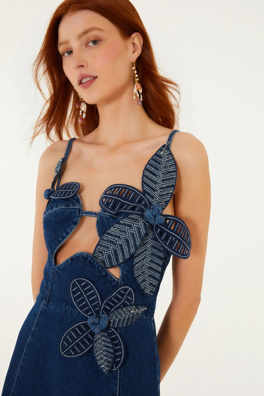 Robe Midi en Jean avec Fleurs 3D Découpées
