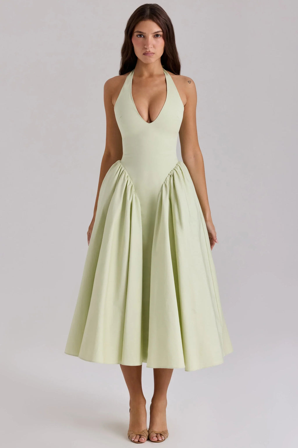 pistachio cotton halter midi sundress