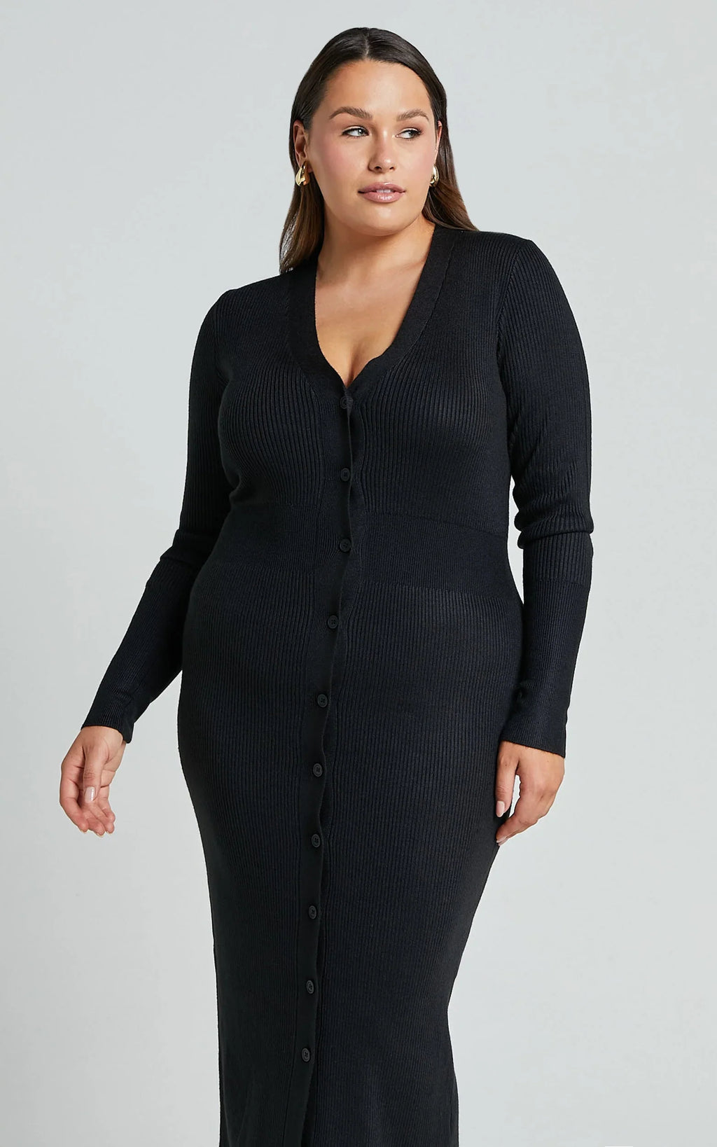 Robe midi Leahanna - Robe en maille boutonnée noire