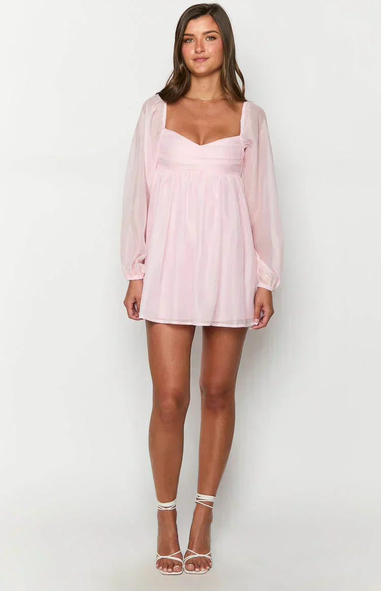 Robe mini Narla rose à manches longues