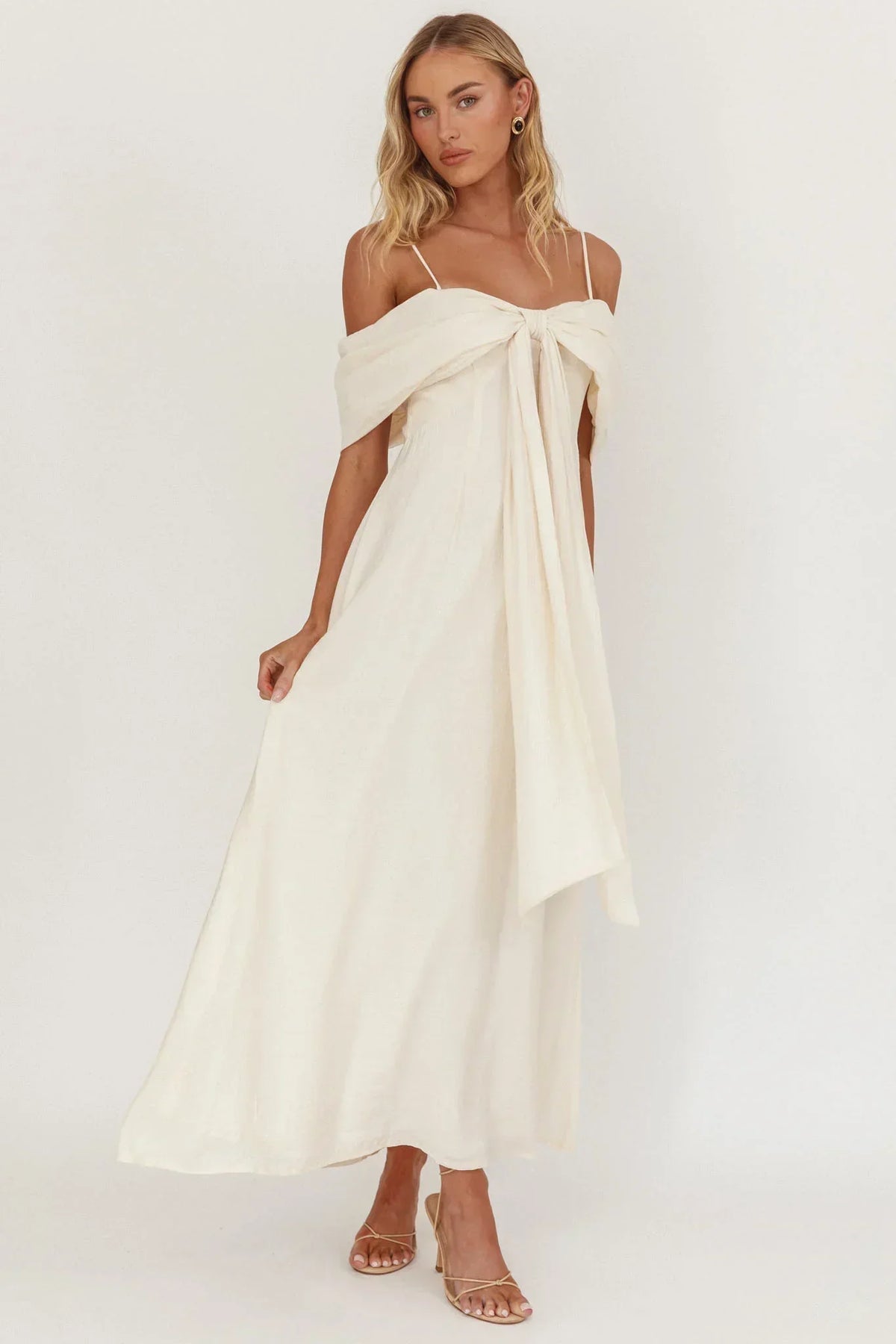 Robe midi Lillibet nouée à la poitrine couleur crème