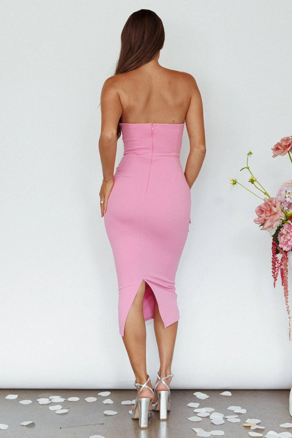 Robe midi droite "Yours Alone Gathered Detail" rose