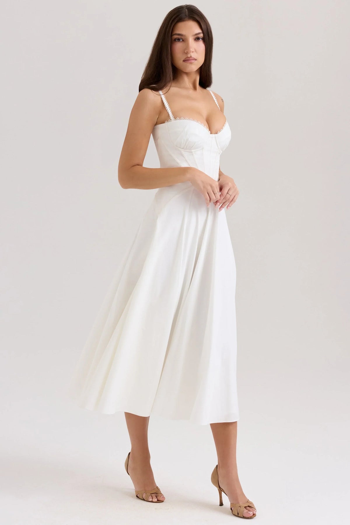 white stretch cotton midi sundress