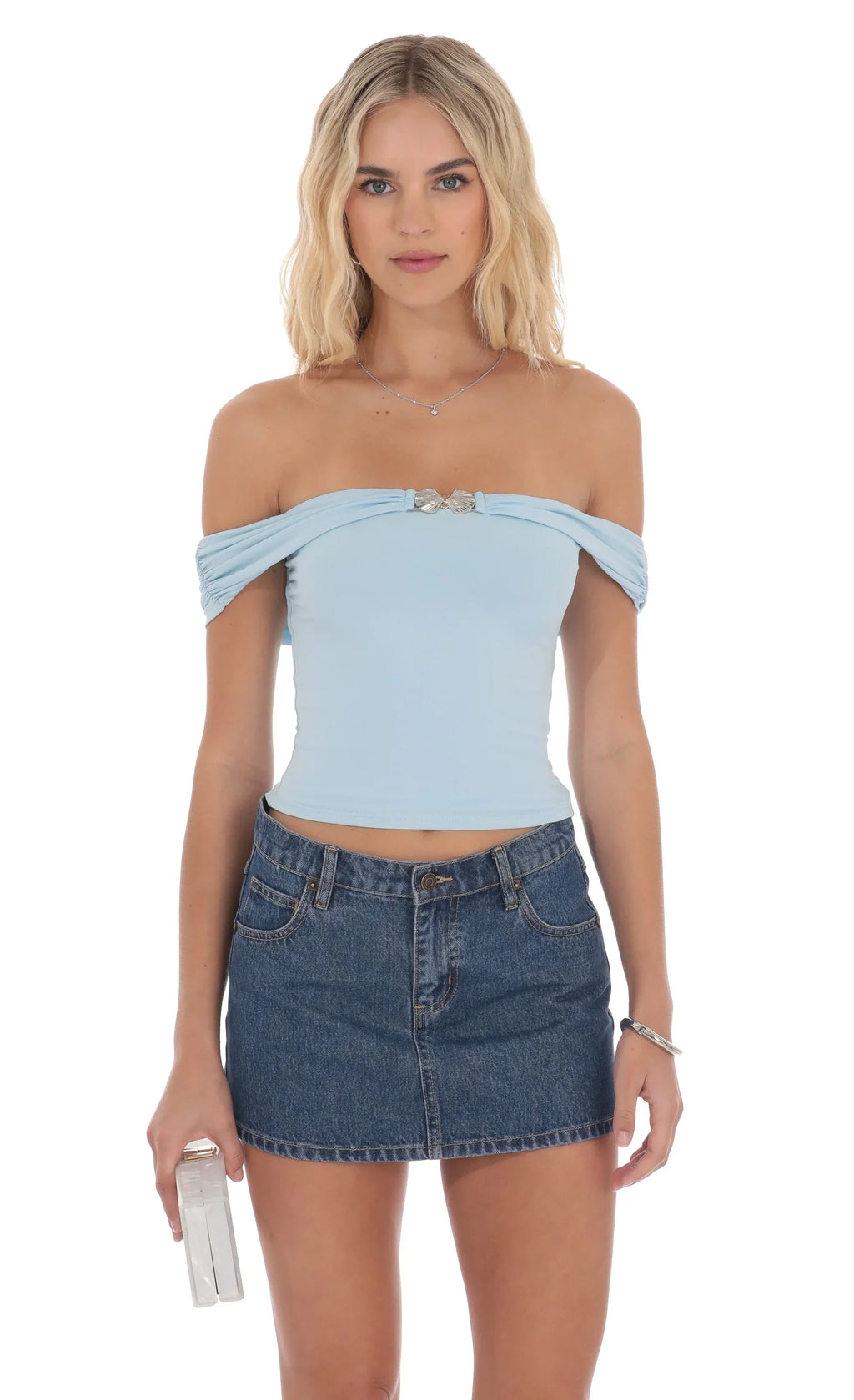 Haut bustier orné bleu clair