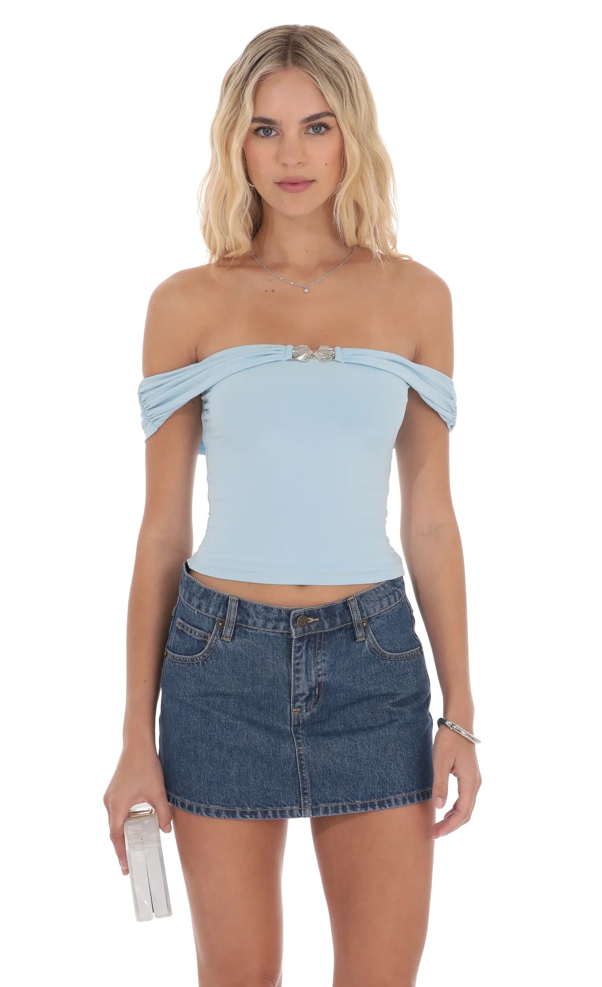 Haut bustier orné bleu clair