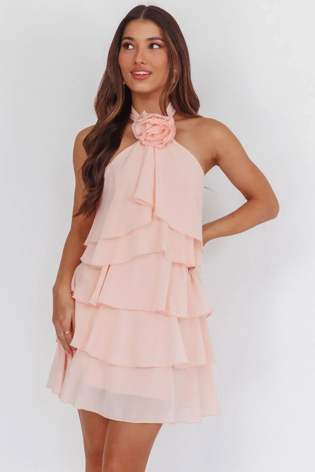 Robe Courte Volants Licou Southern Belles Rose