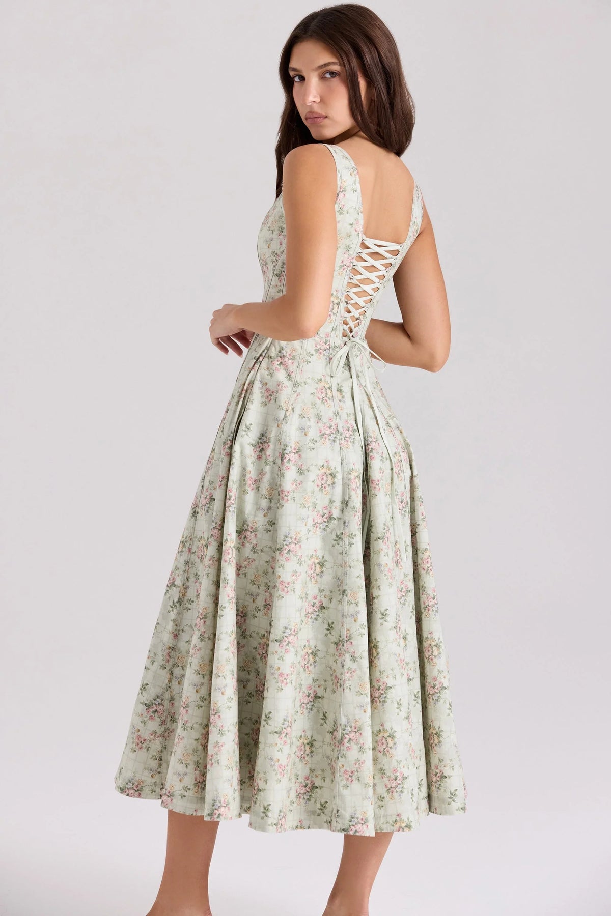 sage floral print cotton midi dress
