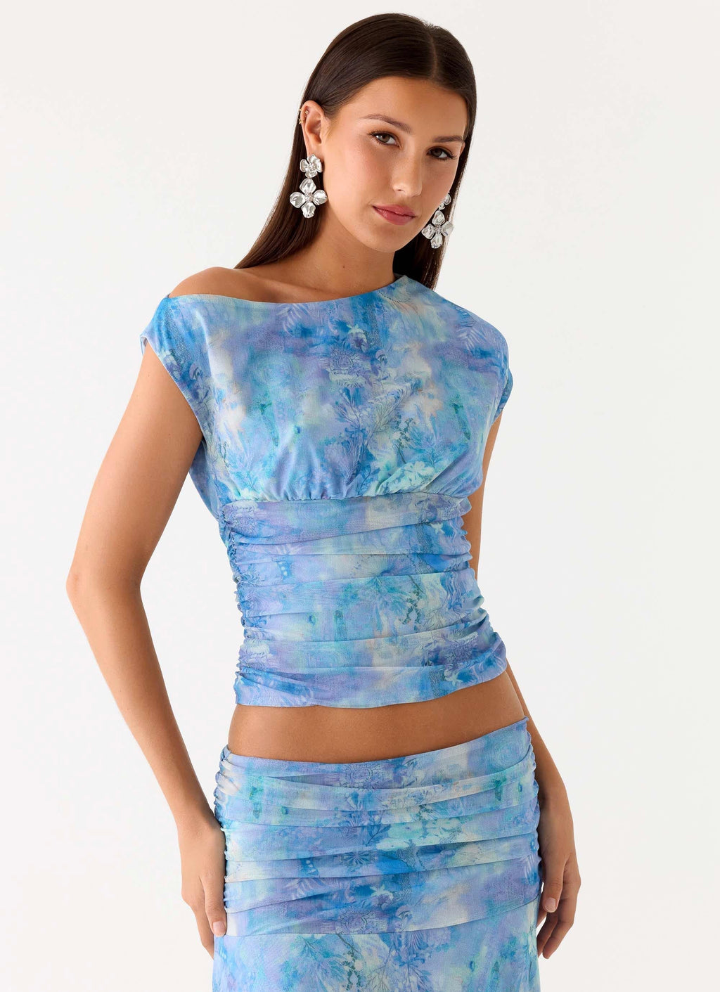 Haut asymétrique Liana – Paisley turquoise