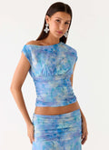 Haut asymétrique Liana – Paisley turquoise