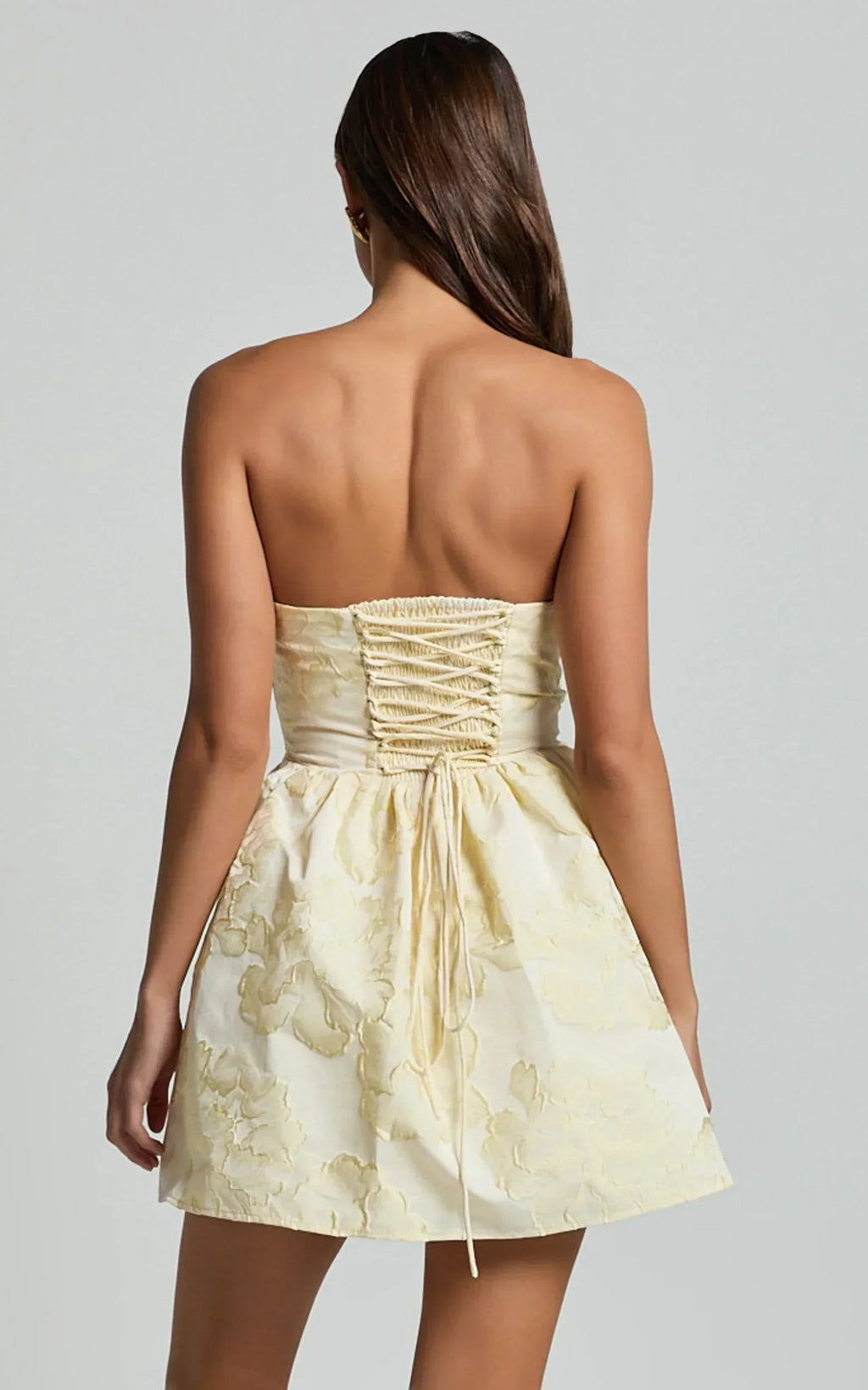 Robe courte Laure - Robe bustier en jacquard couleur citron