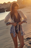 Veste kimono imprimée kanni en voile fixe semi-transparent