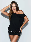 Robe mini drapeau asymétrique noire Ellah