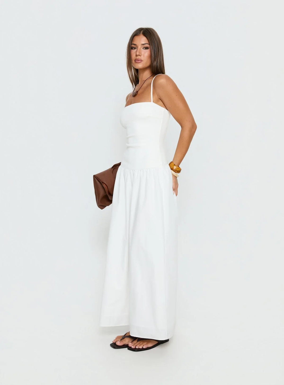 Robe longue en maille taille basse Erroll blanc
