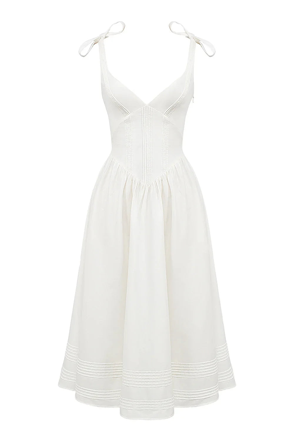 robe chasuble mi-longue en coton blanc à plis nervurés