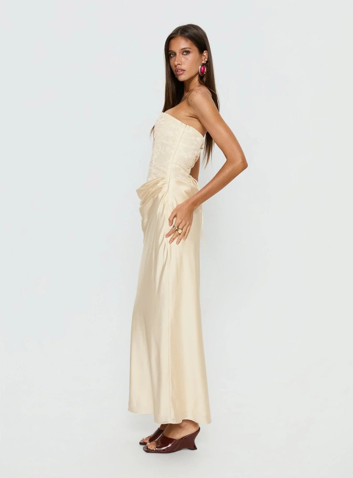 Robe longue drapée sans bretelles Jenevieve Citron