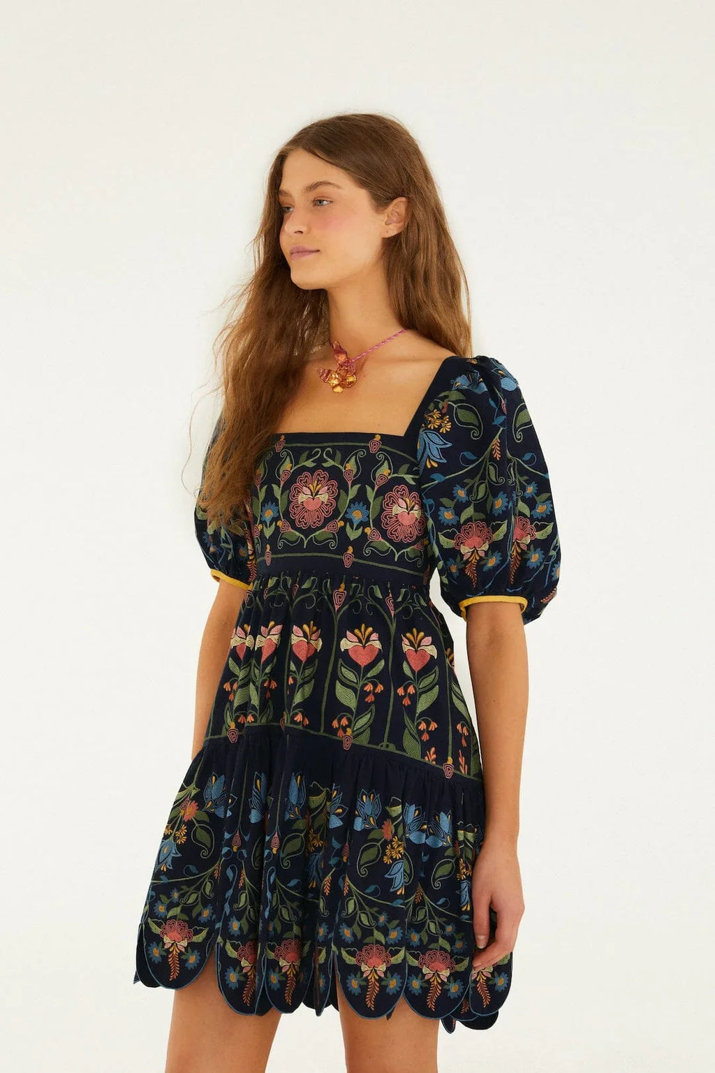Mini-robe en coton biologique Garden cousue bleu marine