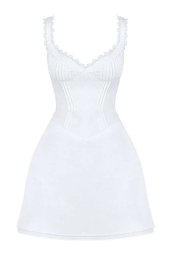 white pin tuck mini dress