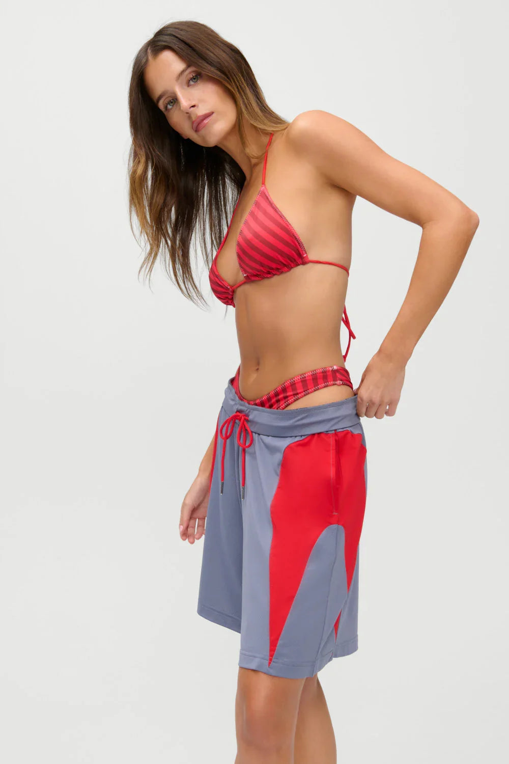 x JENNIE Nick Haut de bikini en satin - Rayures Printanières
