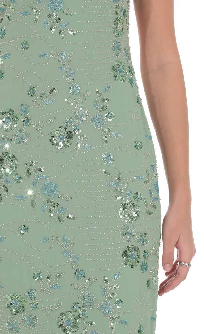 Robe longue Lilia ornée de perles, vert