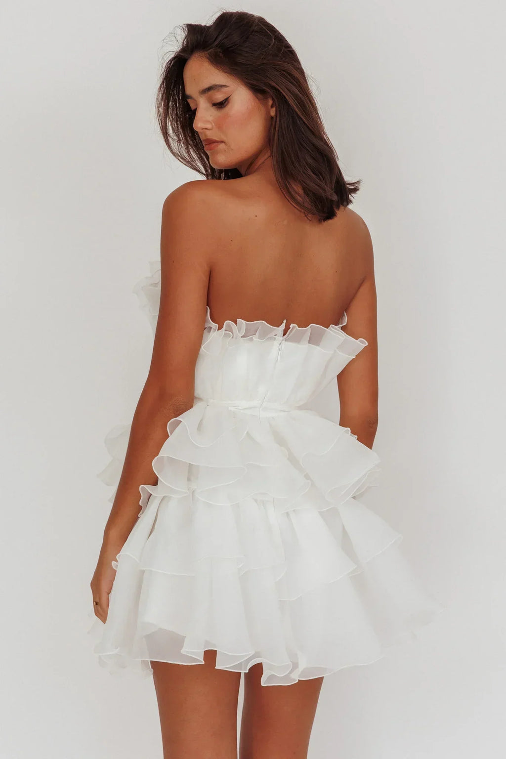 Mini-robe étagée en organza Bon Bon, couleur blanche