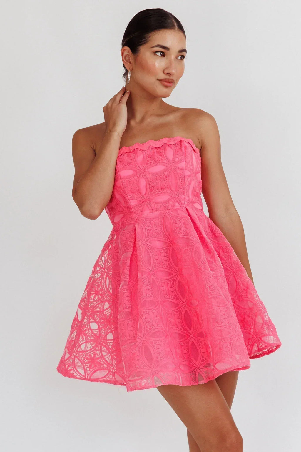Robe Courte Broderie Bustier Kesenia Rose Vif