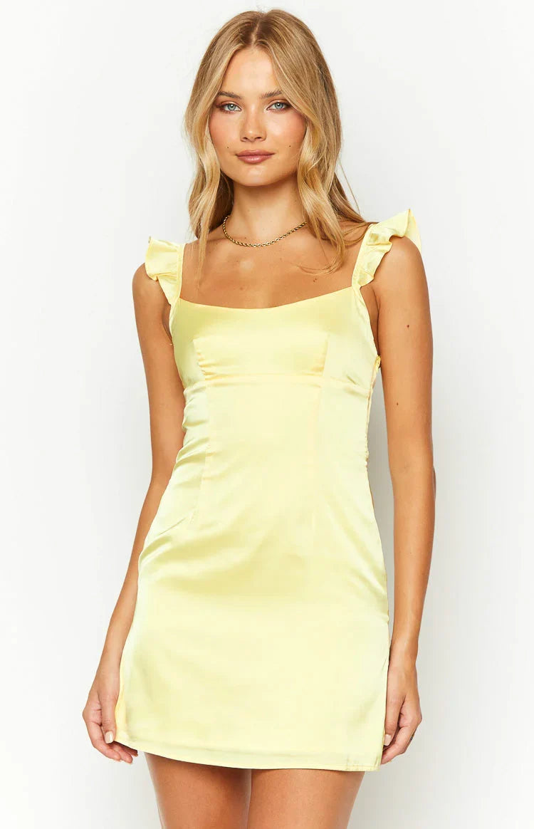 Mini-robe en satin jaune Marigold Muse